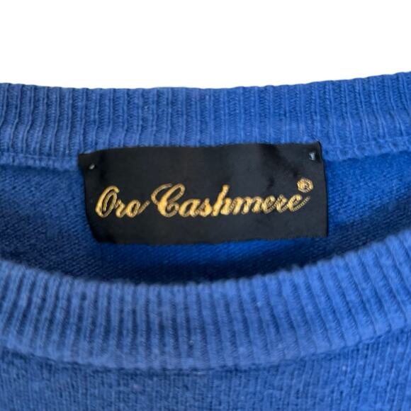 CASHMERE Blend Silk Wool Men's Small Sweater Blue Soft Crew Neck Pullover - Picture 3 of 6